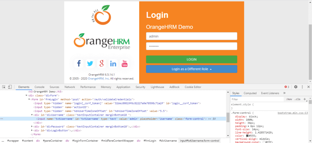 Name Locator OrangeHRM