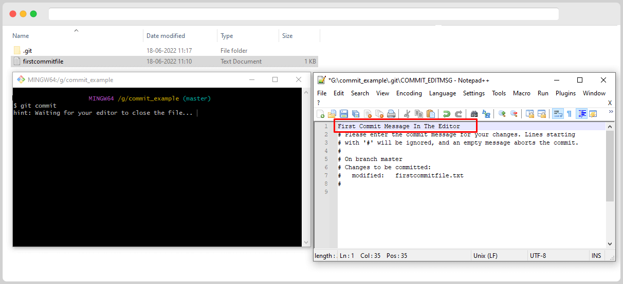 Git Commit Command List 11 Entered Commit Message In The editor