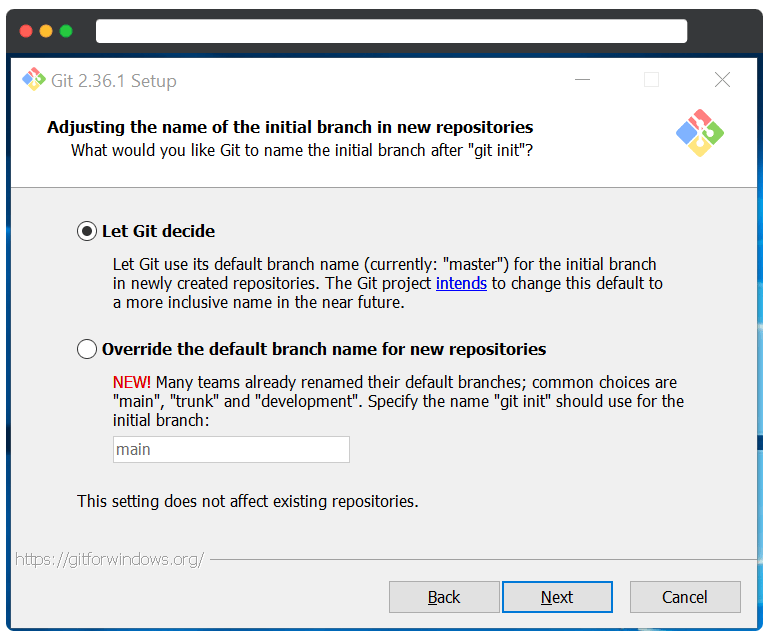 Install GIT on Windows 11(Decide the Default Brach)