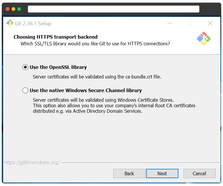Install GIT on Windows 11(Select Certificate)