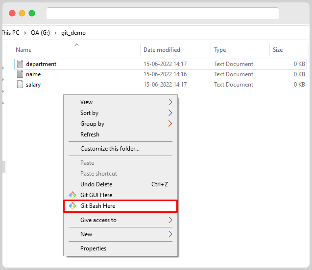 GIT Staging 2 Open Git Bash From a Directory