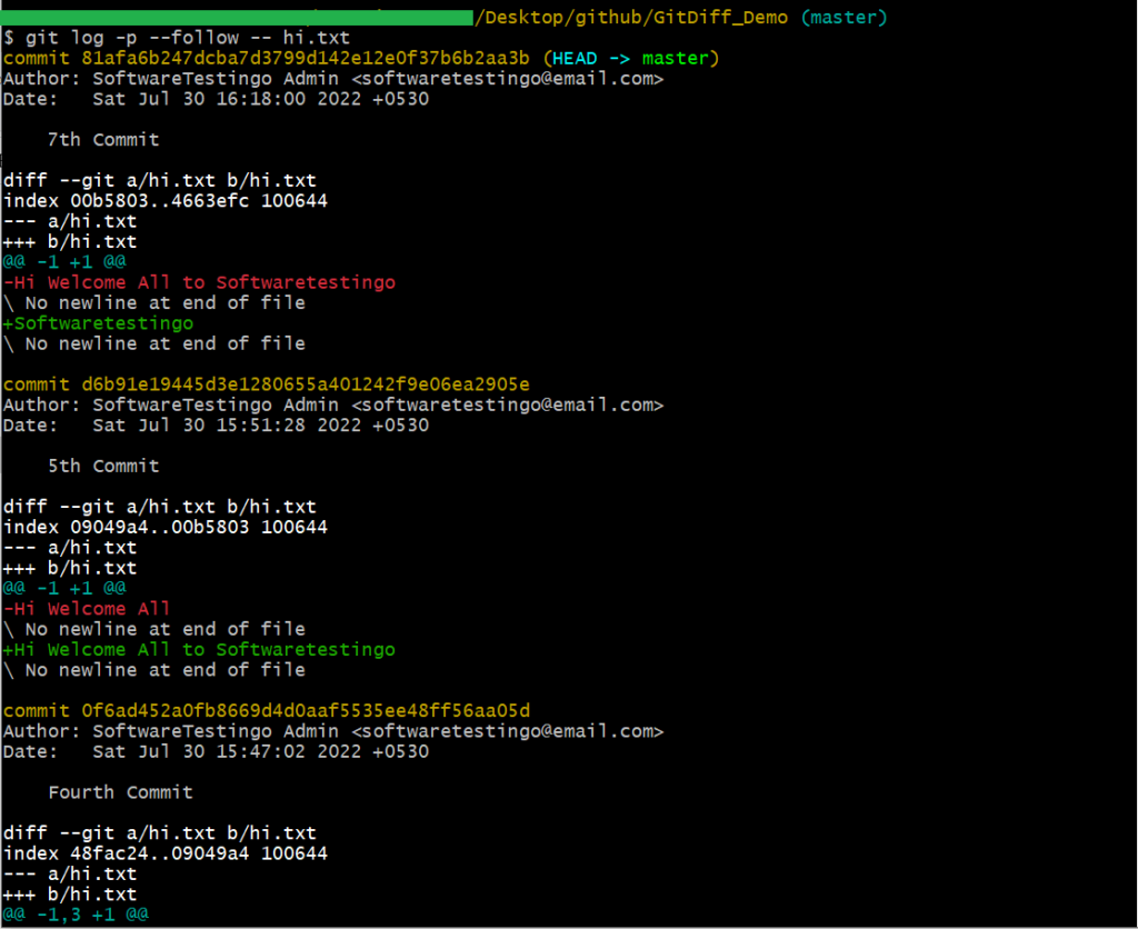 Git Diff Between Commits (All Commit Changes)