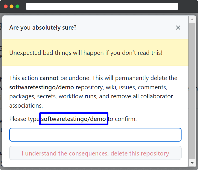 Delete Repository Confirmation Popup