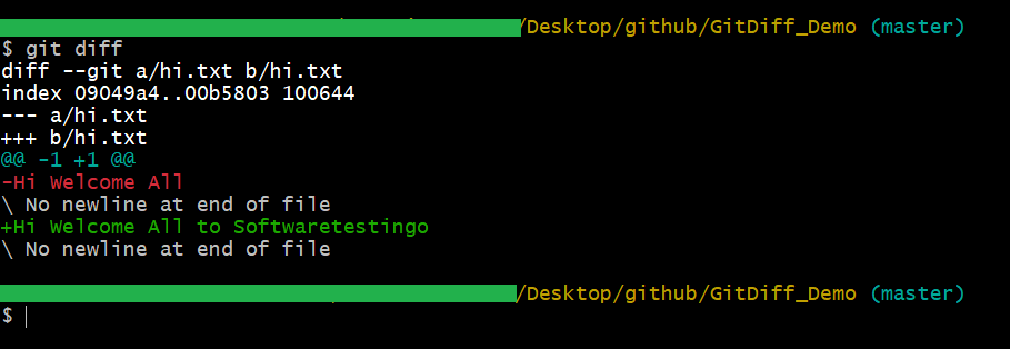 Git Diff Command Result After Change the File Content