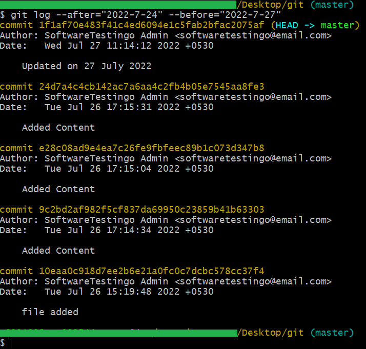 Git Log Filter Between Two Dates