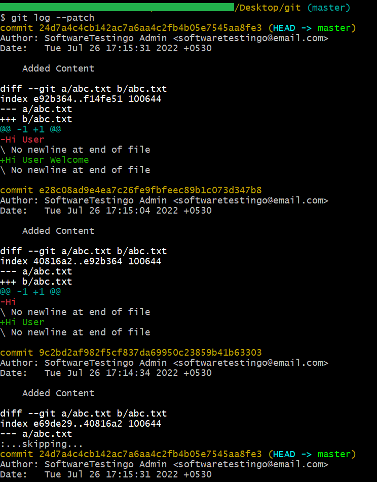 Git Log Command 7 Git Log Patch