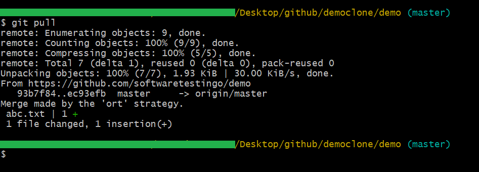 Git Pull Command Executed In Git Bash