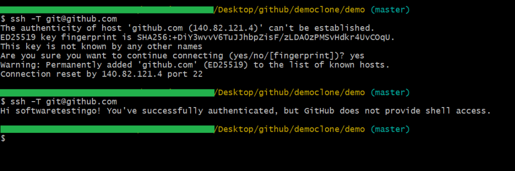 GitHub SSH Authenticated Sucess