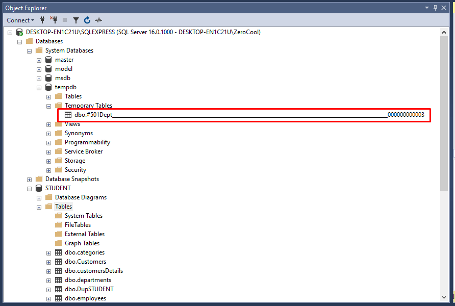 SQL Table 25 Temporary Table