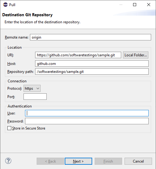 Destination Git Repository Details