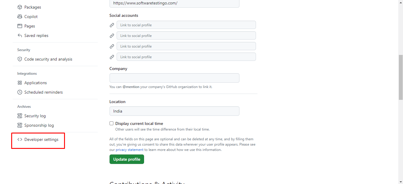 GitHub Developer Settings