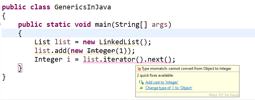 Generics In Java Type Mismatch Error